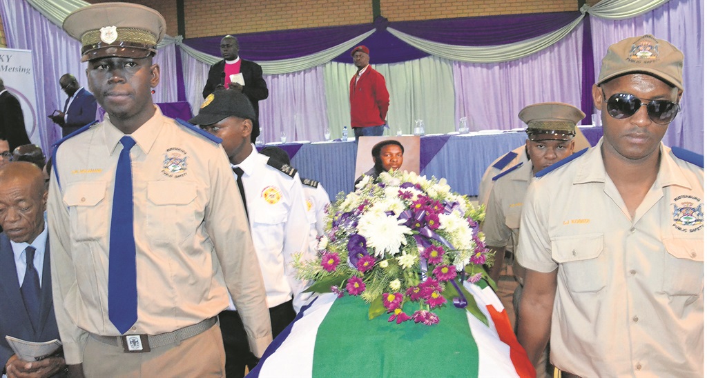 Members of Rustenburg public safety police came to send off Rocky Malebane-Metsing who died in hospital while waiting to be attended to for an eye check-up.                                               Photo by Matshidiso Legwale  