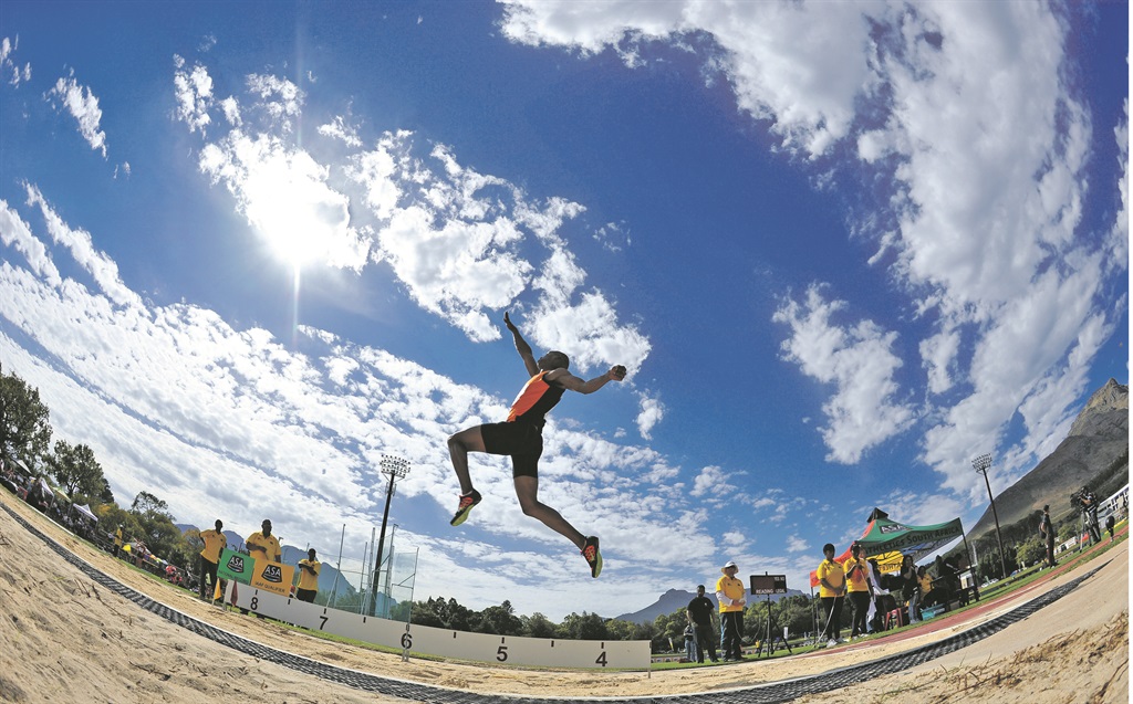 IS IT A BIRD? Ruswahl Samaai in the long jump during the National Track and Field Championships at the Coetzenburg Stadium in Stellenbosch in April. He is one of Team SA’s medal hopefuls at the Rio Games PHOTO: Roger Sedres / Gallo Images 