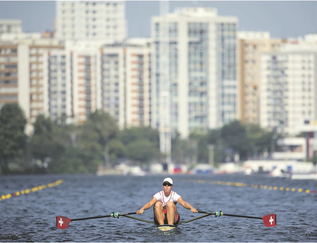 Jeannine Gmelin of Switzerland competes in the rowing in the preliminary women’s single sculls heats at Lagoa Stadium in Rio de Janeiro yesterday. Picture: Reuters / Murad Sezer  