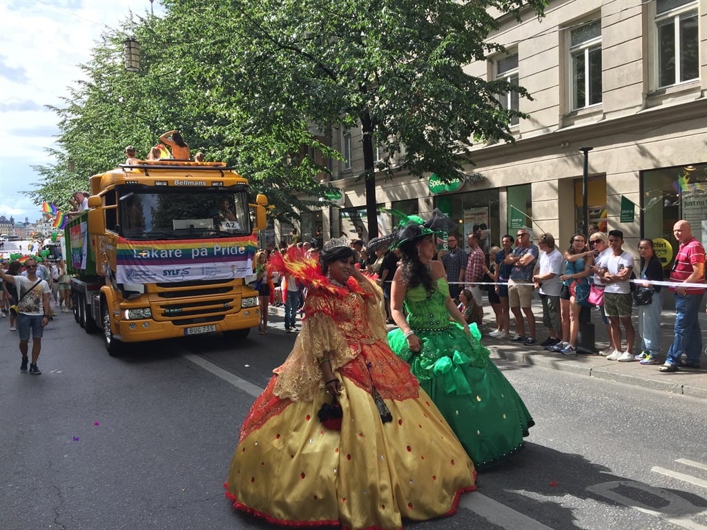 At Stockholm Pride there is no shortage fabulous floats, many of them embracing the royal heritage of the Swedish monarchy. Picture: Garreth van Niekerk 