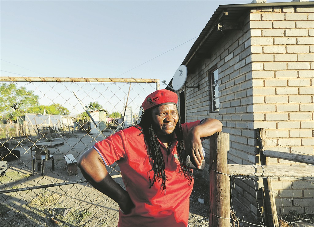FOR THE COMMUNITY Primrose Sonti, Economic Freedom Fighters member of Parliament, in front of her house in Nkaneng, Marikana. Picture: Felix Dlangamandla 