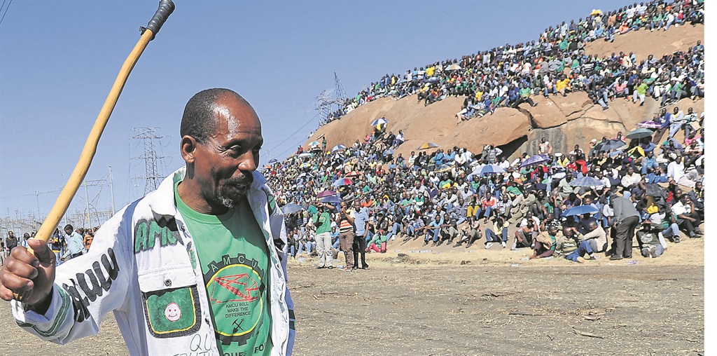 People were gathered at the koppie in Nkaneng behind Lonmin mine outside Rustenburg to commemorate the fateful day of august 16 2012 where 34 miners were shot and killed by police during a wage dispute in what is now called the Marikana massacre.   Photo by Felix    Dlangamandla  