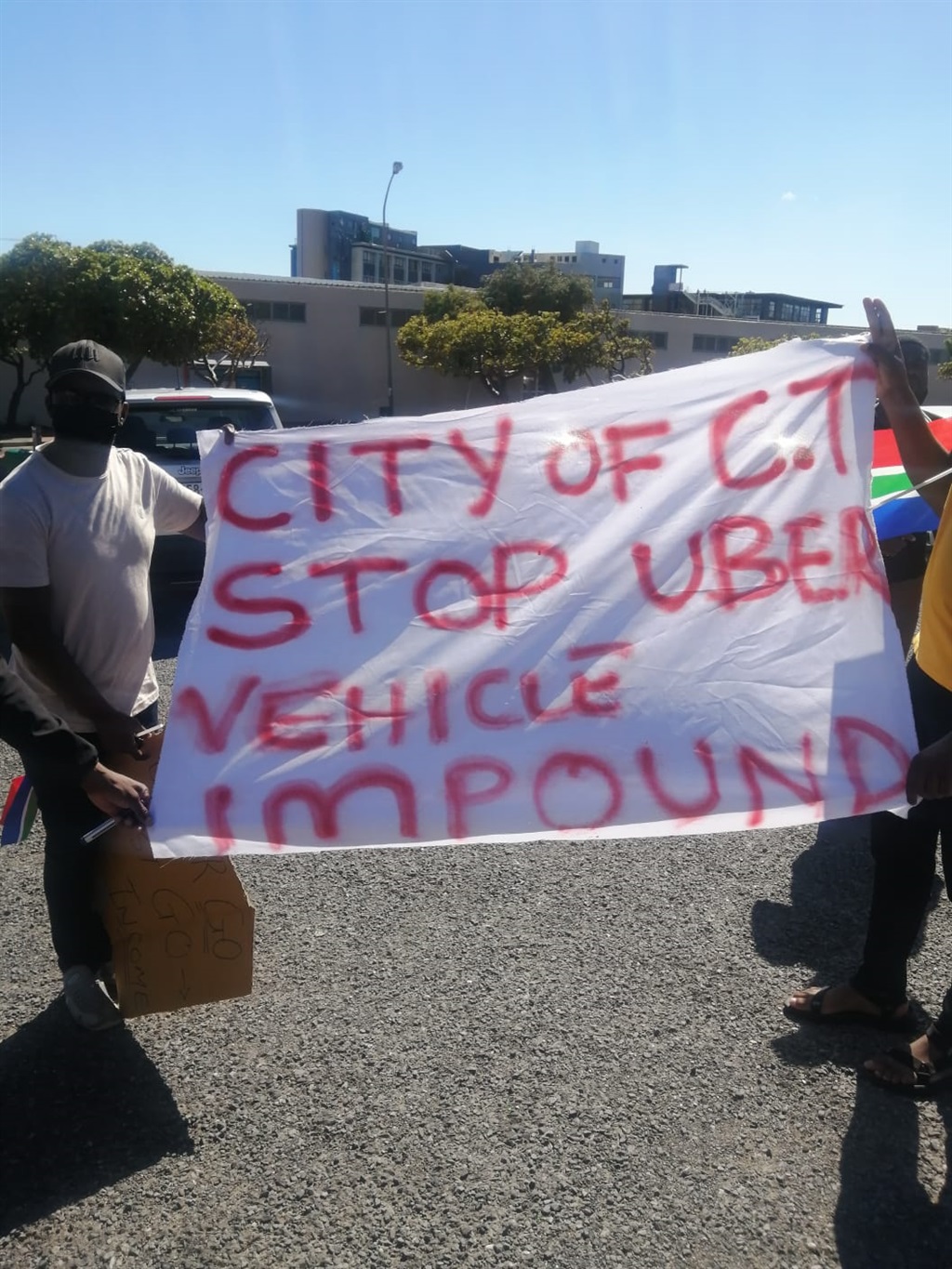 Protesting e-haling drivers in Cape Town