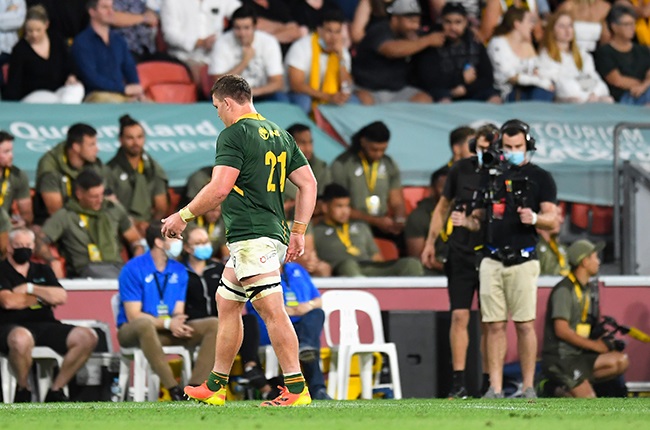 South Africa’s Jasper Wiese leaves the field after receiving a yellow card during the Rugby Championship against Australia in Brisbane on 18 September 2021. (Photo by Albert Perez/Getty Images)
