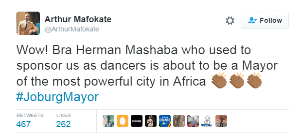 Arthur's Tweet to Herman Mashaba.