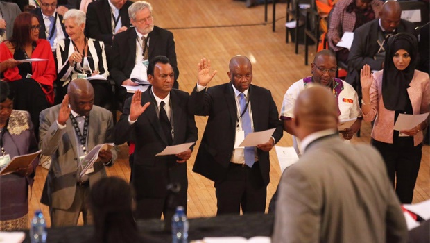 DA caucus leader in the Johannesburg City council Herman Mashaba being sworn in. (Tshidi Madia, News24)
