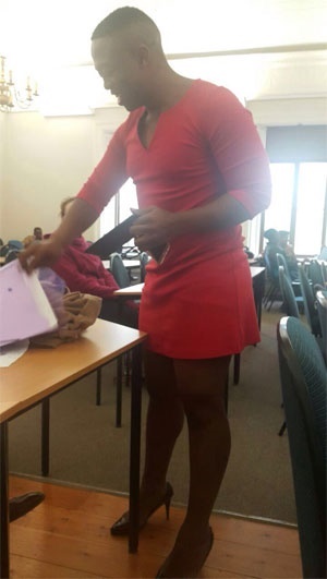 Motsau Motsau, a gender coordinator, chose to wear a red dress and stilettos in front of Dutch Reformed Church leaders, for a presentation on sexuality. (Photo supplied)