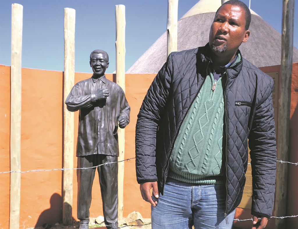 Mandla Mandela next to the Madiba statue at Mvezo Komkhulu Museum. Picture: Lubabalo Ngcukana 