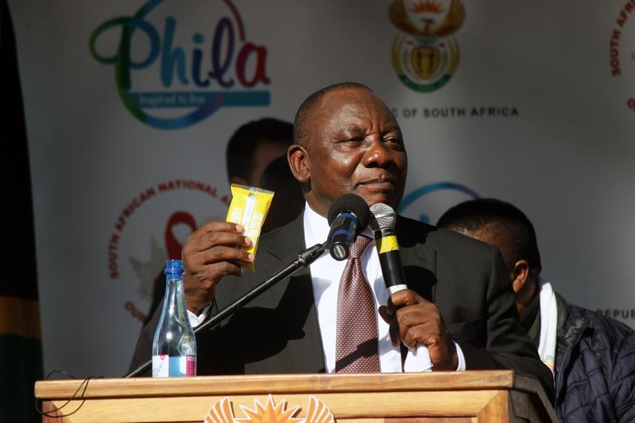 Deputy President Cyril Ramaphosa holding a packet of the Max condoms. Picture: Supplied