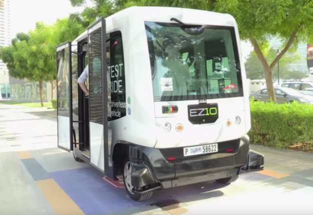<b>SELF-DRIVING BUS:</b> Developed jointly by French group Easy Mile and Dubai-based Omnix, the new self-driving minibus is powered by an electric motor and can reach speeds of 40km/h. <i>Image: YouTube</i>
