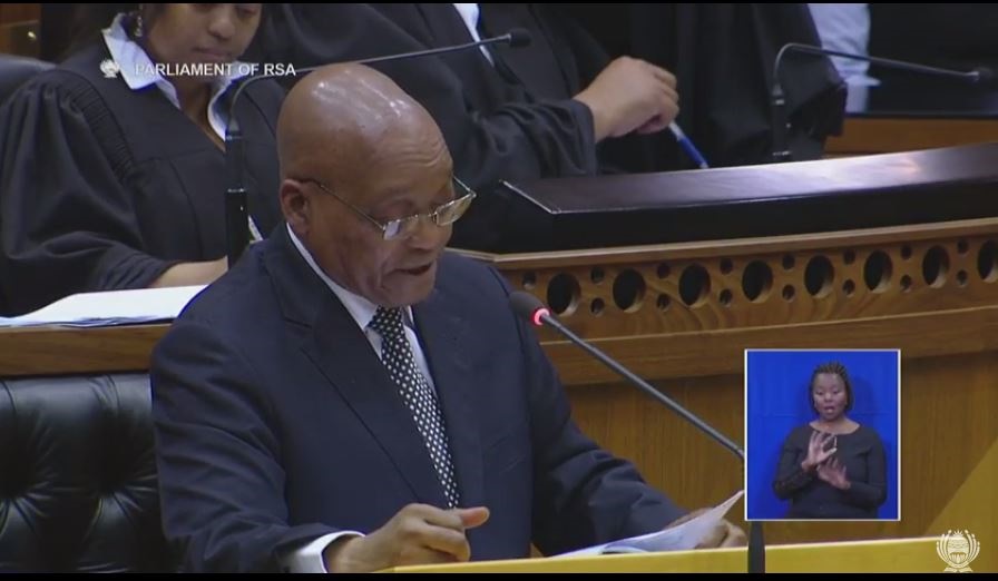 Jacob Zuma in Parliament today. Photo a screengrab