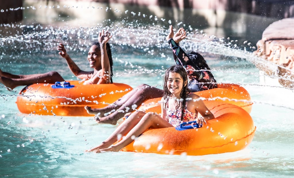 Children on a tube ride at Sun City's Valley of the Waves water theme park. (Supplied)