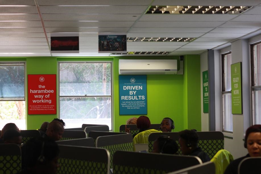 GROUP MOTIVATION The busy call centre at Harambee monitors all queries.