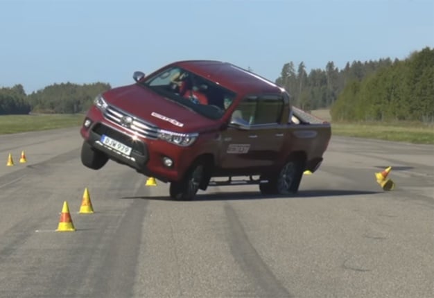<b>HANDLING TEST:</b> A video shows a Toyota Hilux fail handling tests and nearly tip over. <i>Image: YouTube</i>