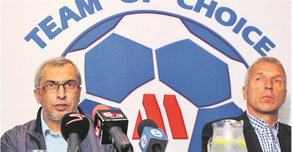 Maritzburg United chairman Farook Kadodia (left) supports his troubled coach, Ernst Middendorp. Photo by Backpagepix 
