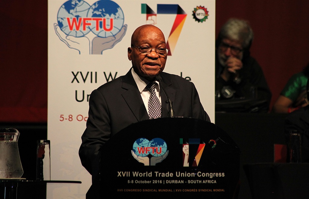  President Jacob Zuma addresses the World Federation of Trade Unions’ 17th congress at Durban’s International Convention Centre PHOTO: Siyanda Mayeza  