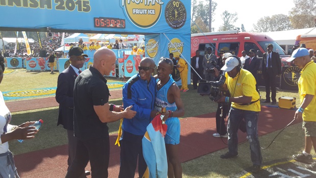 <p><strong>BROTHERLY HUG AT COMRADES FINISH</strong></p><p>2015 Comrades winner Gift Kelehe embraces his brother Andrew who won the 2001 race. </p><p>Touching moment.</p>