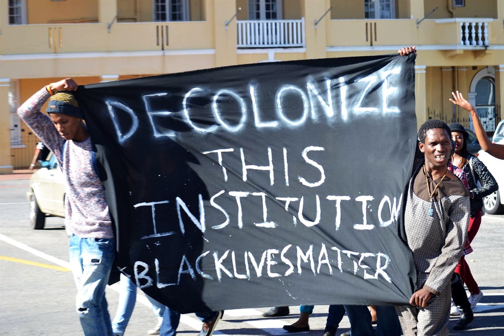 Students from Rhodes University march in protest against colonialism at the university in Grahamstown. Picture: Black Student Movement 