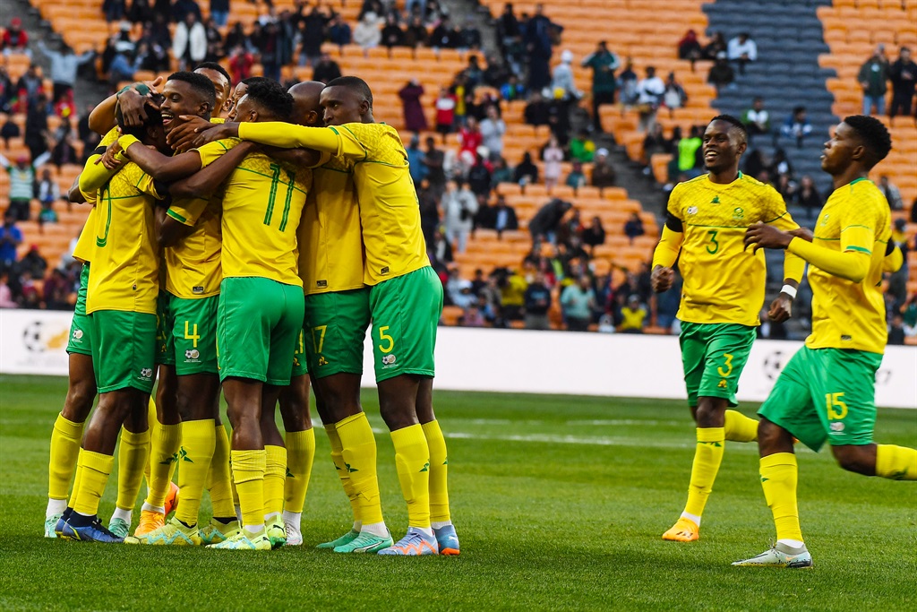 South Africa men's team during the Africa Cup of Nations, Qualifier match between South Africa and Morocco at FNB Stadium on June 17, 2023 in Johannesburg, South Africa.