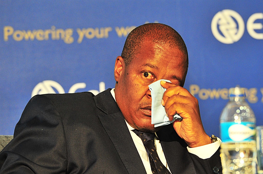 Eskom chief executive Brian Molefe breaks down during his media address on the State of Cpature report.  Picture: Leon Sadiki/City Press 