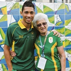 Wayde van Niekerk (gold medallist and new world record holder) and Tannie Ans Botha (coach). Picture: Roger Sedres/Gallo Images