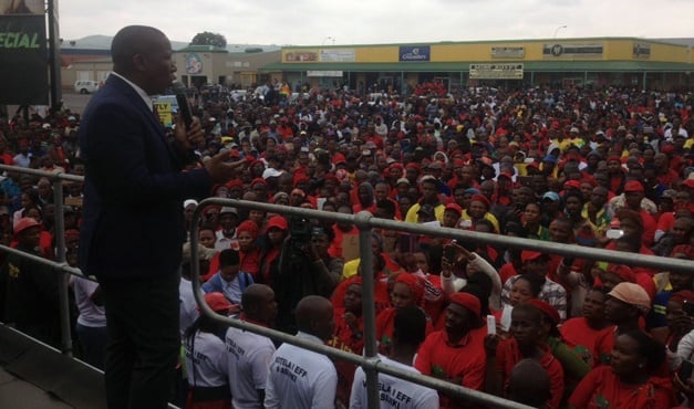 EFF leader Julius Malema addresses a crowd of supporters (Tshidi Madia, News24)