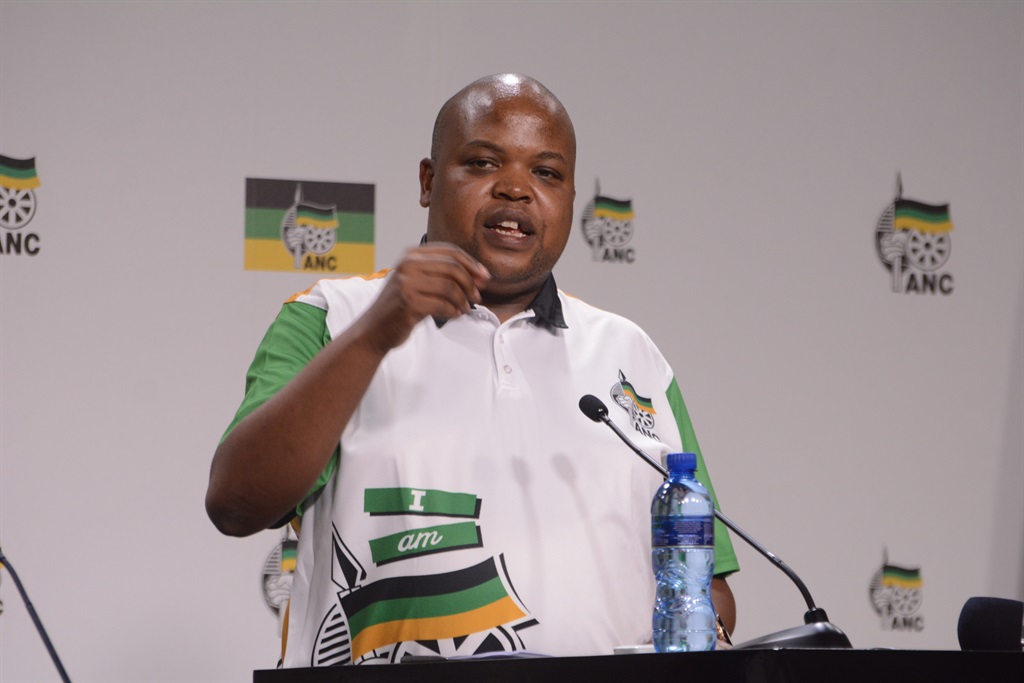 ANC Youth League President Collen Maine addressing the media with spokesman Mlondi Mkhize at Luthuli House yesterday about the matters of the party. Photo by Christopher Moagi Photo by   