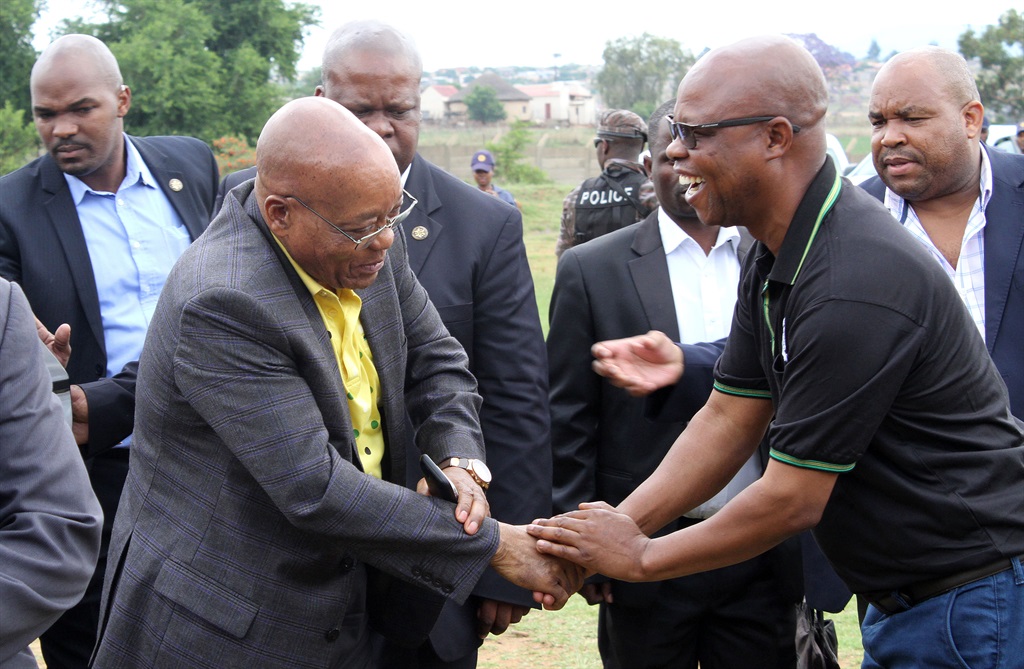 President Jacob Zuma greets Super Zuma during his visit to eDumbe for the ANC victory celebration rally at the weekend. Picture: Siyanda Mayeza 