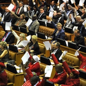 The opposition benches during a sitting of the National Assembly in Parliament. 