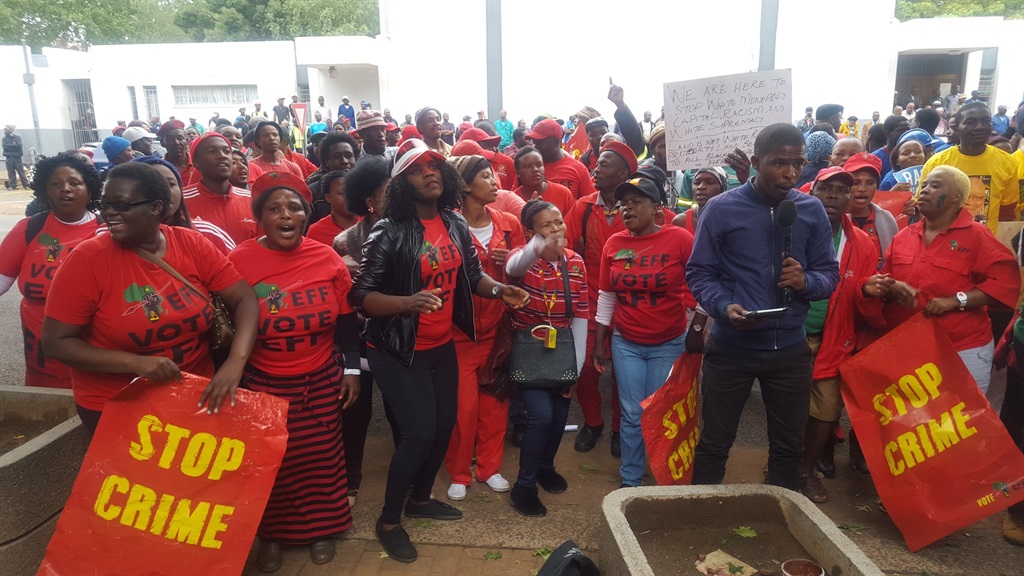 EFF supporters outside the Middelburg Magistrates’ Court to demonstrate against racism. Picture: @EFFSouthAfrica 