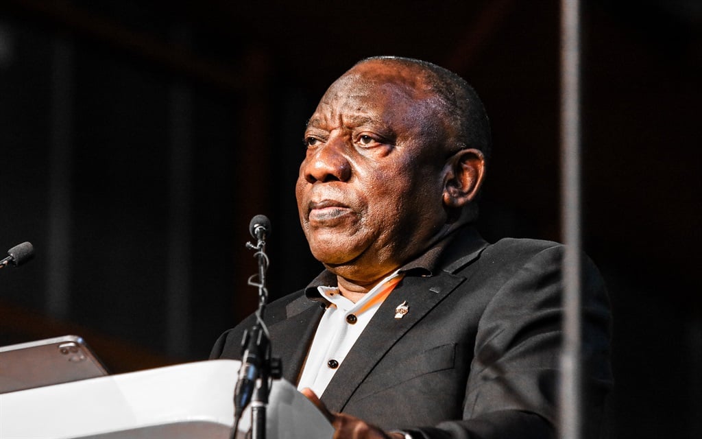 President Cyril Ramaphosa is seen at the Nasrec Expo center.