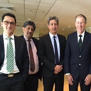 Professor Tim Noakes with his defense team at the HPCSA hearings in Cape Town. (Supplied)