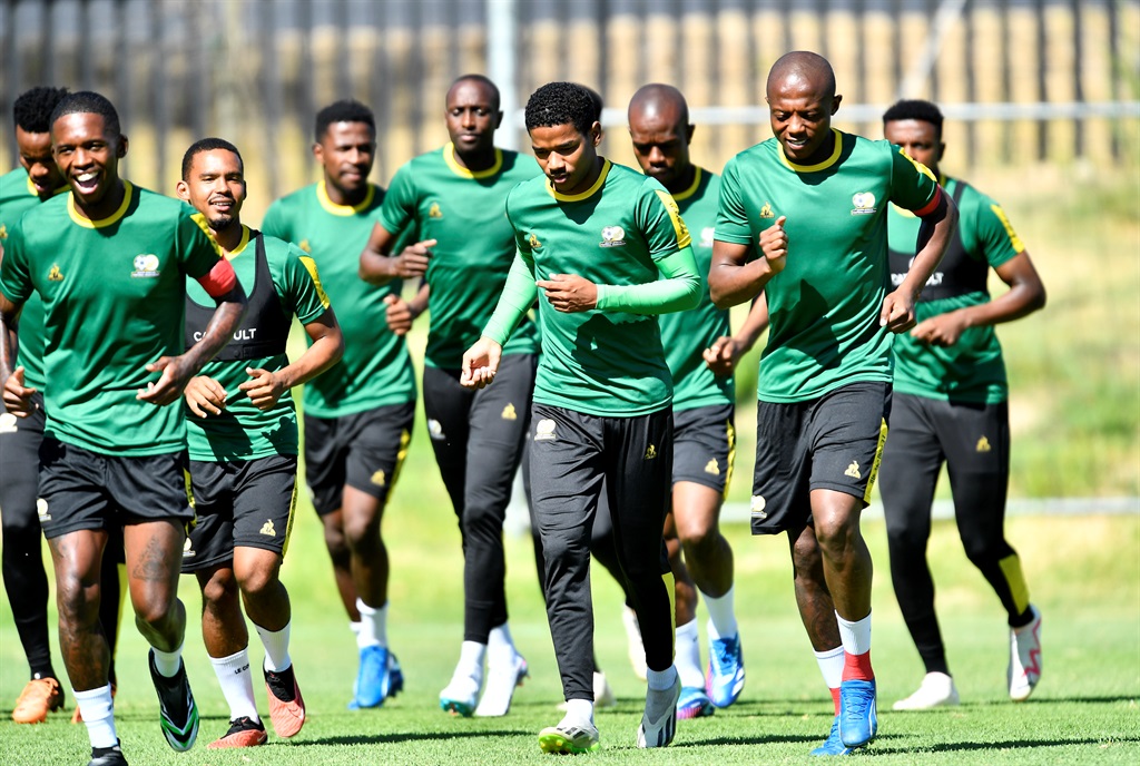 Bafana players warming up during the South Africa national mens soccer team media open day at Lentelus Sportsground on January 08, 2023 in Stellenbosch, South Africa. 
