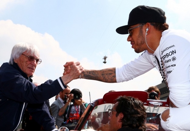 Former Formula 1 CEO Bernie Ecclestone (left) is the opinion that Mercedes driver Lewis Hamilton (right) won't have any real competition in the championship next season. with seven time world champion Lewis Hamilton.