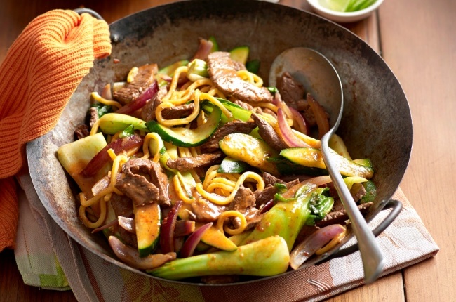 Cantonese beef and noodle stir-fry