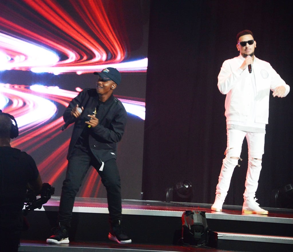 SA rappers AKA and Emtee performs during the 2016