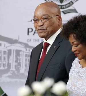 President Jacob Zuma and National Speaker Baleka Mbete arrive for the State of the Nation address. (Mike Hutchings, AFP)