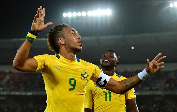 
Gabon's forward Pierre-Emerick Aubameyang celebrates after scoring a goal during 