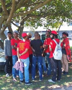 Bonginkosi Khanyile supporters outside the Durban Magistrate's Court (Kaveel Singh, News24)