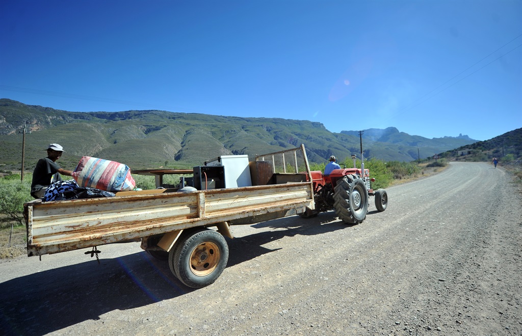 The “Great Trek” back. A farm worker and his family who successfully overturned their eviction from a farm in Ladismith in the highest court, returned to their home Wednesday. They were living in a corrugated iron shed on a nearby farm since 2015. The victory was shortlived when they saw the state their home was in.  Picture: Lulama Zenzile 