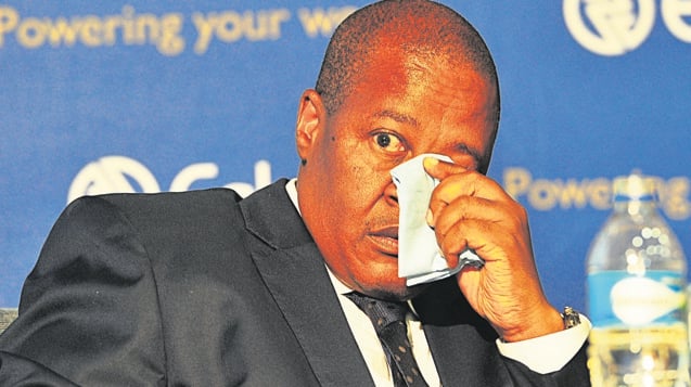 Brian Molefe breaks down during his media address on the State of Capture report last year, where he famously said there was a shebeen in Saxonwold, where the Guptas live, explaining his many visits to the area. Picture: Leon Sadiki