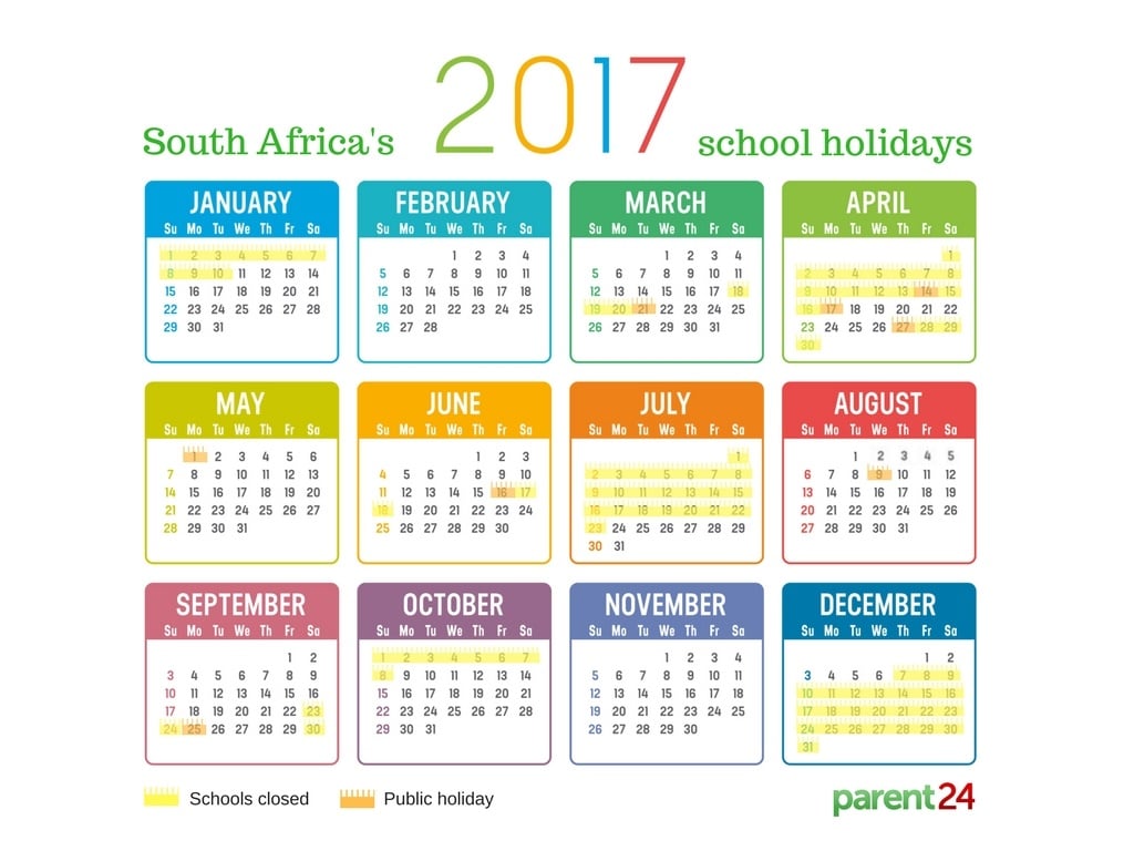 Parent24 SA schools holiday calendar 2017