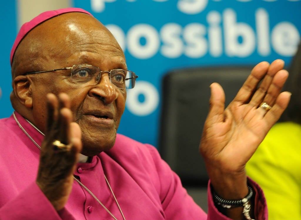 Archbishop Emeritus Desmond Tutu during a media briefing at the Cape Town Civic Centre on August 11, 2014 in Cape Town.