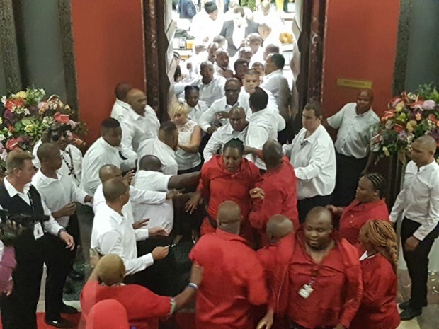  Economic Freedom Fighters are violently removed from Parliament during the state of the nation address. Picture: News24 