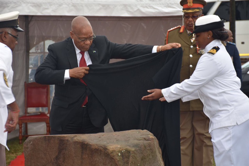 President Zuma unveils the #SSMendi100 Stone of Remembrance at the Maritime Museum in Durban. PICTURE: Twitter (@GovernmentZA)