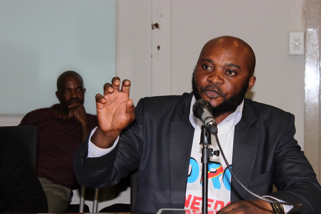Congolese community spokesman, Prince Mpinda addressing the media about the coalition of civics against xenophobia in Tshwane. Photo By Andrew MkhondoPhoto by 