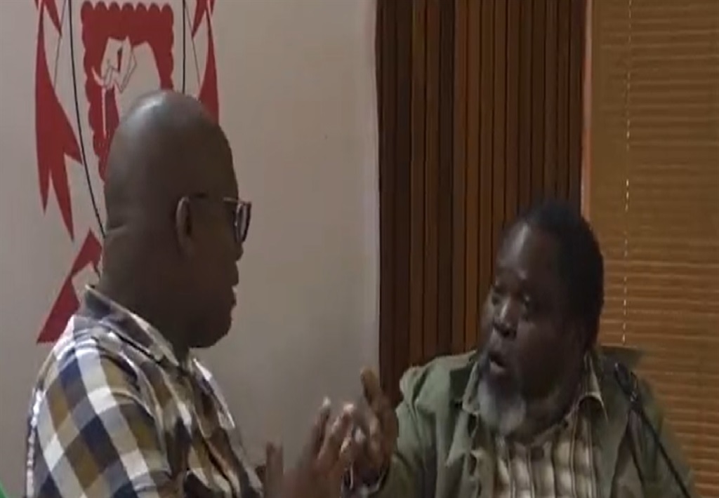 ABC Deputy Mayor Mfundo Masondo and IFP chief whip Bhojasi Dlamini exchange words in heated encounter. Photo:Screenshot