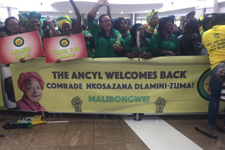 ANC members waiting for Nkosazana Dlamini-Zuma at the international arrivals terminal