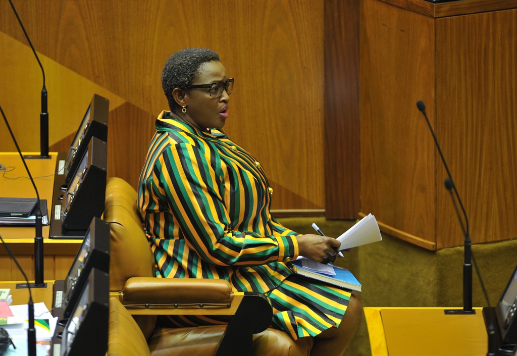 Social Development Minister Bathabile Dlamini in Parliament this week, refusing to answer questions on the social grant crisis. Picture: Lulama Zenzile