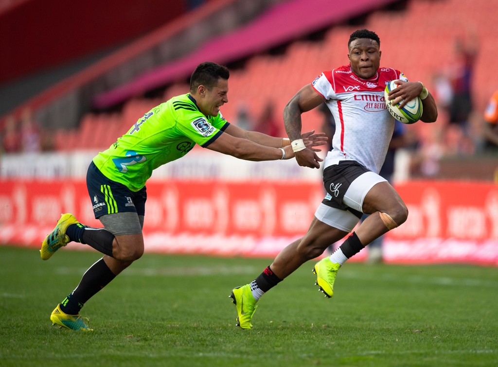 Aphiwe Dyantyi of the Emirates Lions in action during the Super Rugby match between them and the Highlanders at Emirates Airline Park on May 18. Picture: Anton Geyser/Gallo Images